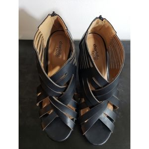 Black wedge sandals